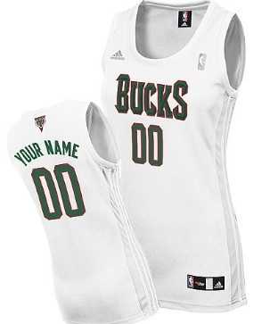 Women%27s Customized Milwaukee Bucks White Jersey